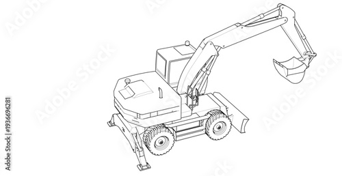 excavator symbol sketch 3d illustration