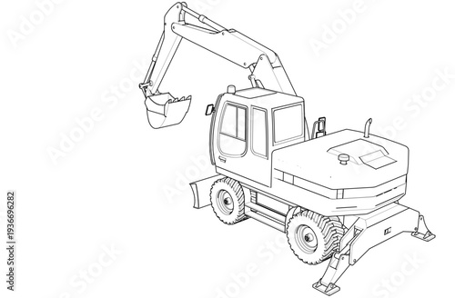 excavator symbol sketch 3d illustration