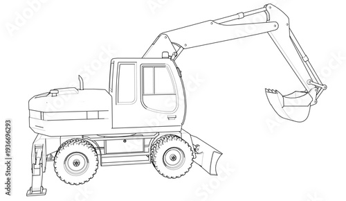 excavator symbol sketch 3d illustration