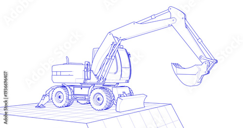 excavator symbol sketch 3d illustration