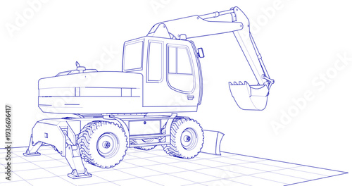 excavator symbol sketch 3d illustration