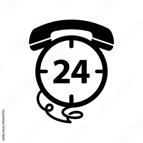 24 hours phone service icon on white background, vector illustration, flat design, modern and minimal, customer support