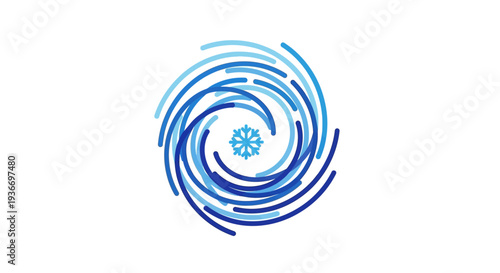 Blue Swirling Vortex with Snowflake Isolated White Background