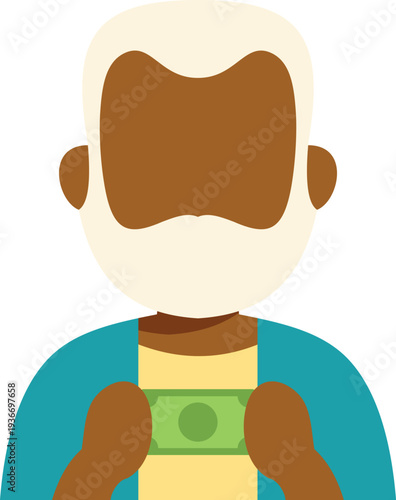 Senior man with a beard holding a banknote, symbolizing retirement fund and finance