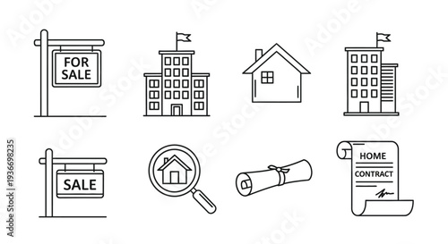 Real estate property and house outline icon set vector