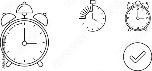 Time management clock and deadline outline icon set vector