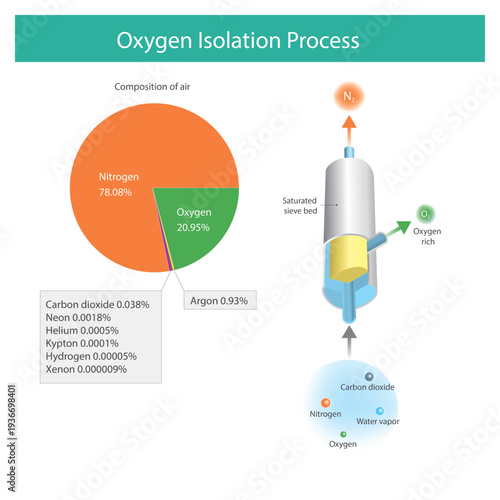 Oxygen Isolation Process and Air Composition Diagram