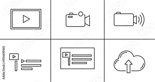 Video media player and streaming outline icon set vector