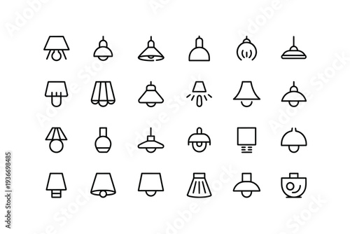A lamp icon set of various lighting fixtures and designs