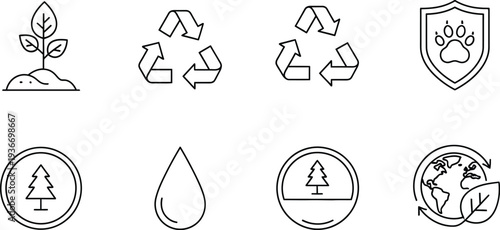 Environmental protection and recycling outline icon set vector