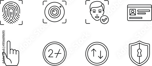 Biometric security authentication outline icon set vector