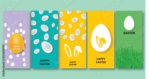 Set of colorful easter eggs and banners with a vector illustration design template for business web infographics and website layout elements