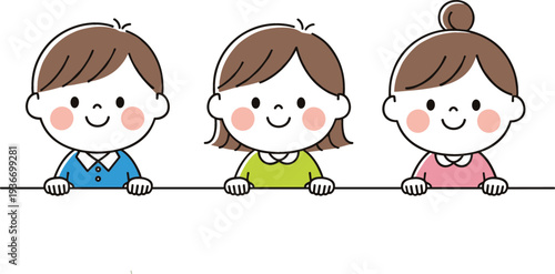 Tableau sur toile Cute children peeking over table vector illustration smiling kids cartoon charac