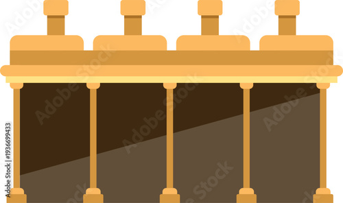 Industrial equipment with four fermentation tanks used in the beer making process