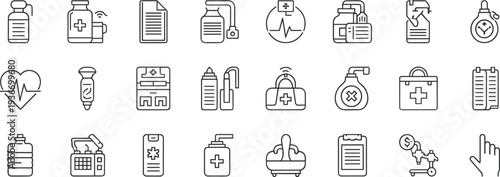Medical and healthcare line icons set, hospital equipment and pharmacy collection, vector illustration