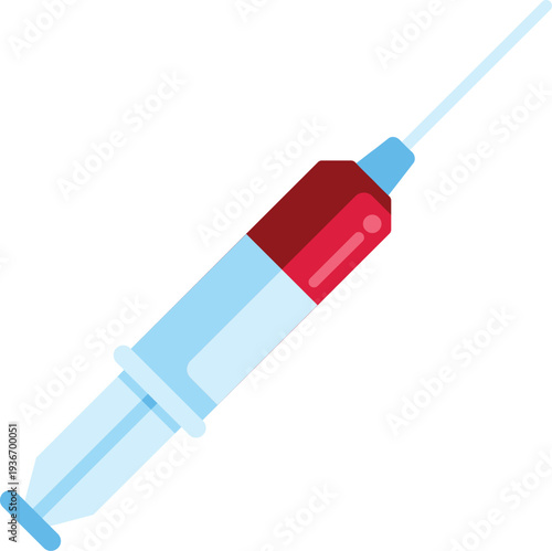Syringe with red liquid ready for injection illustrating a medical procedure