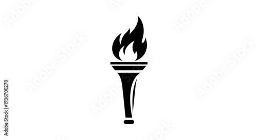 Solid black flaming torch icon illustration on isolated white background