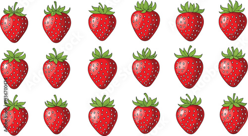 Strawberry fruit collection vector illustration fresh red strawberries set with green leaves healthy summer berry food icons
