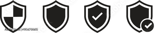 Security Shield Icon Set with Protection Symbols and Verified Check Marks