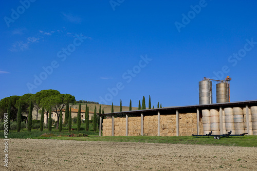 Hay Storage Barn and Farm Silos in the Tuscan Countryside near Pienza, Italy