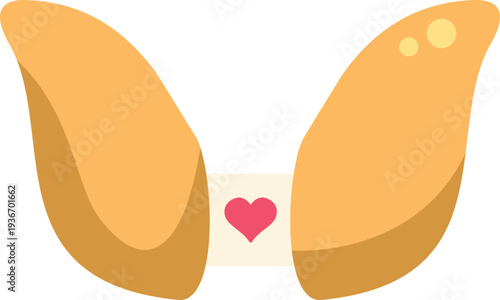 Fortune cookie with a heart message predicting love and good luck