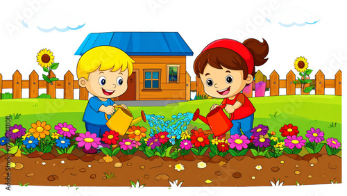 Two little girl play in the ground 