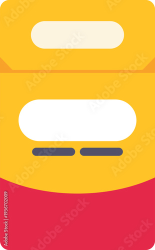 Yellow and red food packaging box icon with blank labels