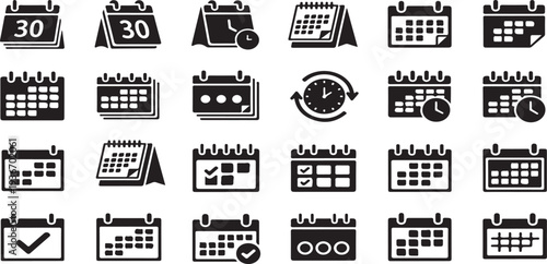 Collection of modern calendar icons for business planning and organization