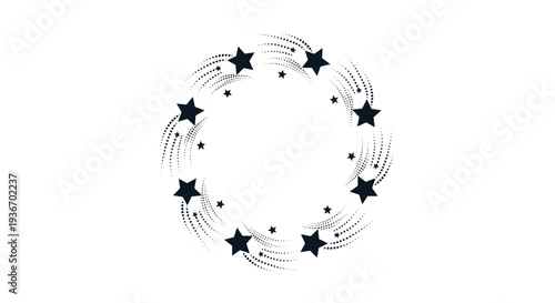 Decorative circular frame made of shooting stars with trailing tails creating a dynamic celestial border for magical graphic designs.