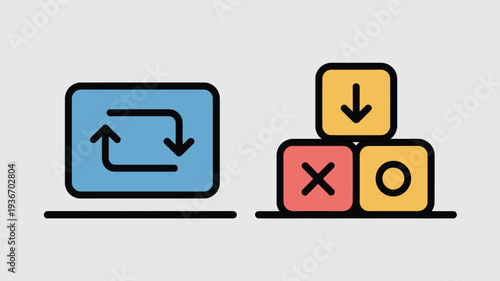 Blue Screen with Arrows and Colorful Blocks