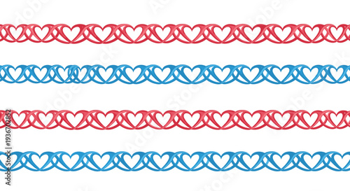 Decorative border design featuring rows of interlocking pink and blue hearts forming a romantic and feminine pattern for gifts.