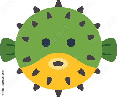 Puffer fish with spikes and fins in an isolated cartoon illustration