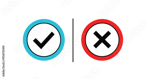 Free Download Comparison of a black checkmark in a blue circle and a black cross mark in a red circle separated by a vertical line. - GFXLoad