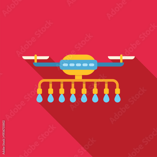 Agricultural drone spraying liquid drops for modern farm irrigation and cultivation