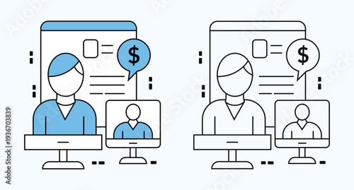 Online transaction and communication illustration