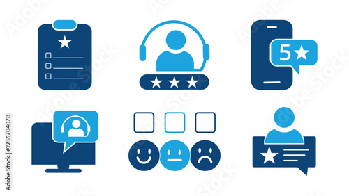 Customer service and rating icons for communication and feedback