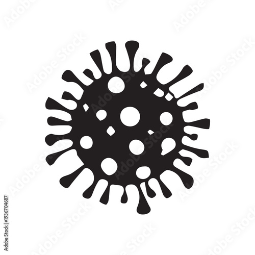 Virus Particle Icon Illustration – Black and White Microbe Symbol for Medical, Pandemic & Science Design