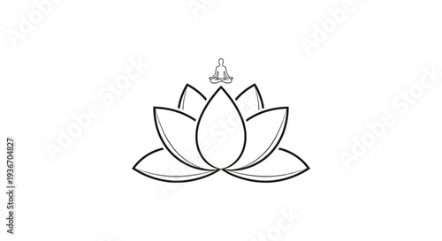 Peaceful meditating person on lotus flower icon on isolated white background