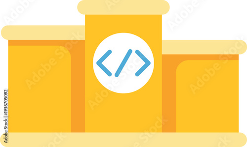 Podium displaying a code icon, symbolizing programming competition success and achievement