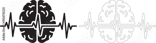 Abstract vector brain illustration with pulsing heartbeat line design