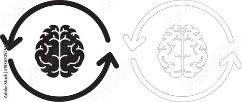 Circular arrows surround a stylized human brain illustration concept