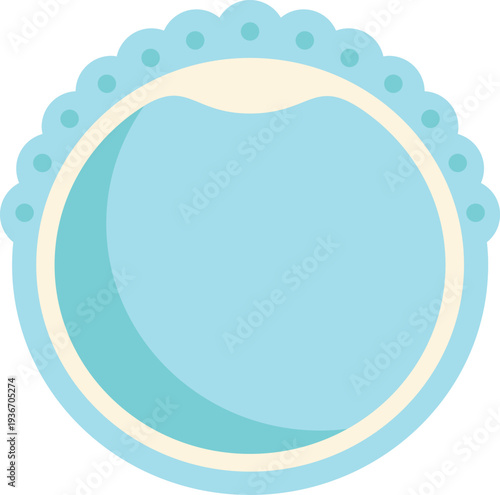 Round blue baby bib border with a scalloped edge and dots