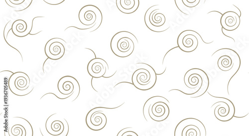 Abstract decorative pattern featuring numerous tan or beige swirling spiral lines scattered across a white background for an organic texture.