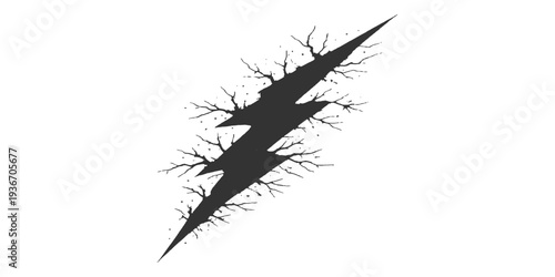 Abstract a silhouette of a lightning bolt cracks and breaks apart, a stark visual representation of energy, power, and potential.