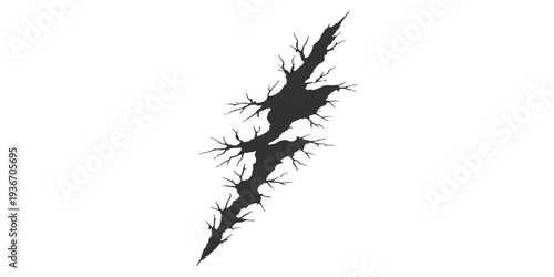 Abstract a striking visual of a detailed graphic crack, a symbol of damage, destruction, or impact. The dark crack is sharply contrasted against the background.