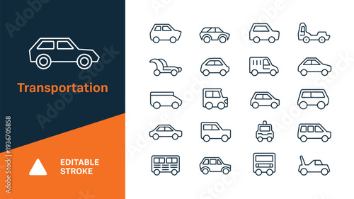 Car vector icons set for transportation and travel purposes online