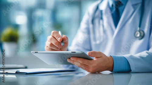 Doctor using tablet to manage healthcare billing and insurance claims