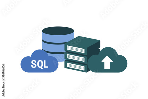 SQL database icon with cloud computing and data storage illustration