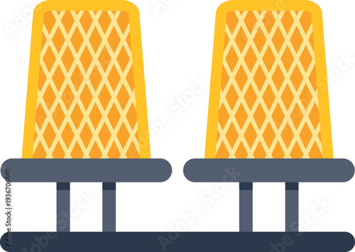 Two yellow seats representing public transportation or waiting area furniture