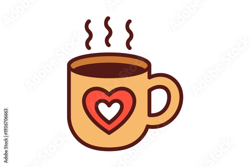 A coffee mug icon with a heart design and steam rising